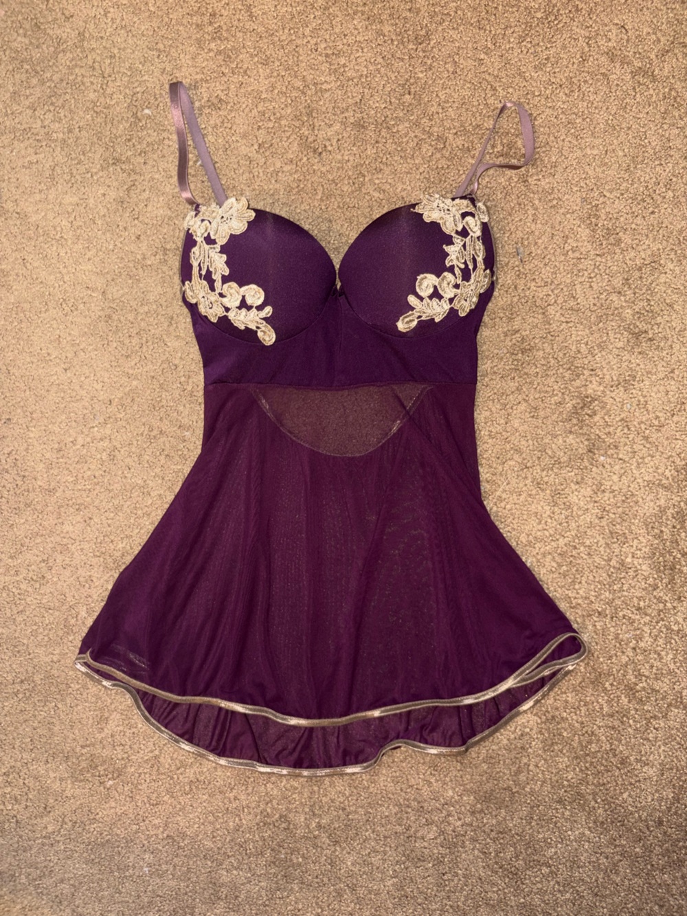Women's Purple Lace-Trim Babydoll Chemise